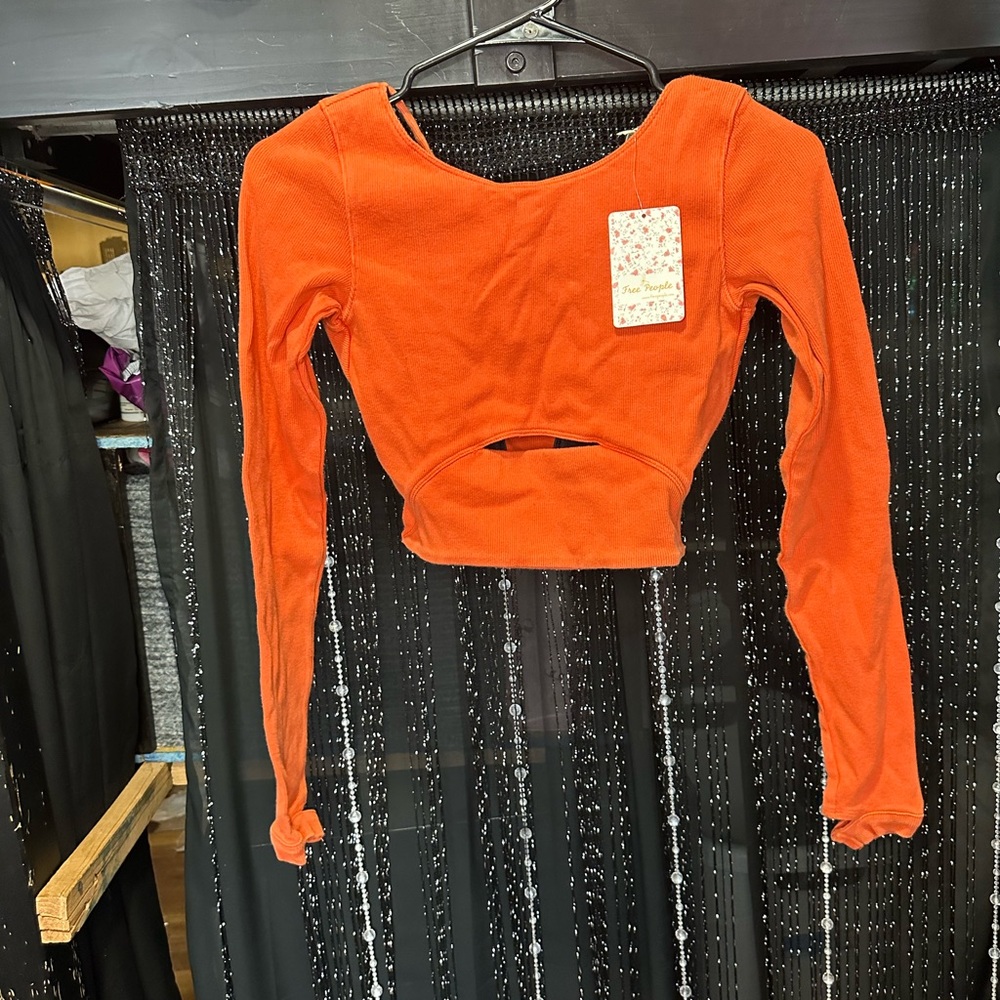 Free People Orange Long Sleeve Athletic Crop Top